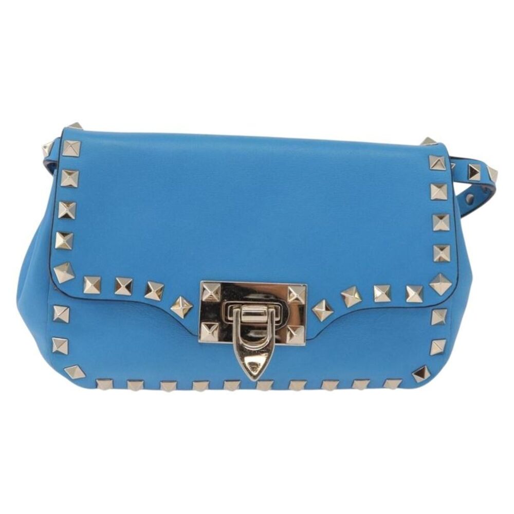 Valentino Garavani Rockstud Flip Lock Compartment Leather Blue Leather Shoulder